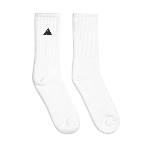 Embroidered Crew Socks in white, right sock