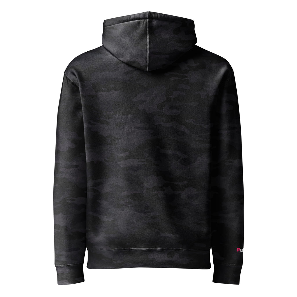 Simple Camo Hoodie in black camo, back view