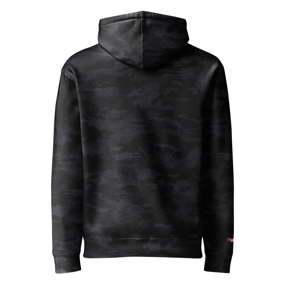 Simple Camo Hoodie in black camo, back view