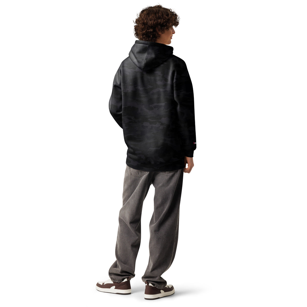 Simple Camo Hoodie in black camo, back detail