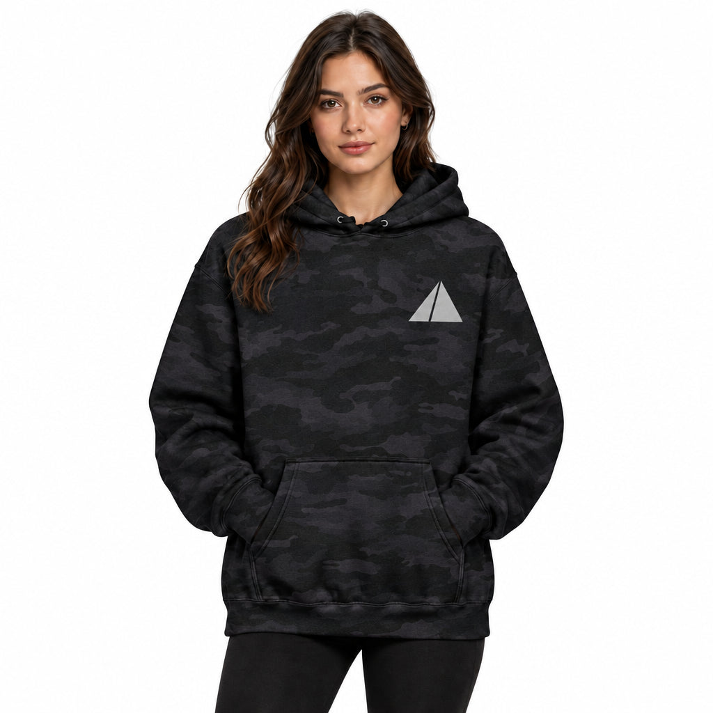 Simple Camo Hoodie in black camo, front view