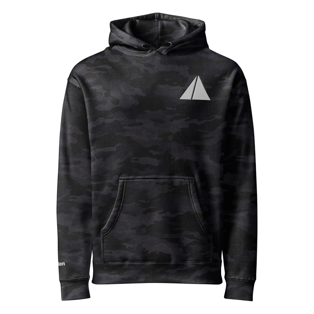 Simple Camo Hoodie in black camo, front view
