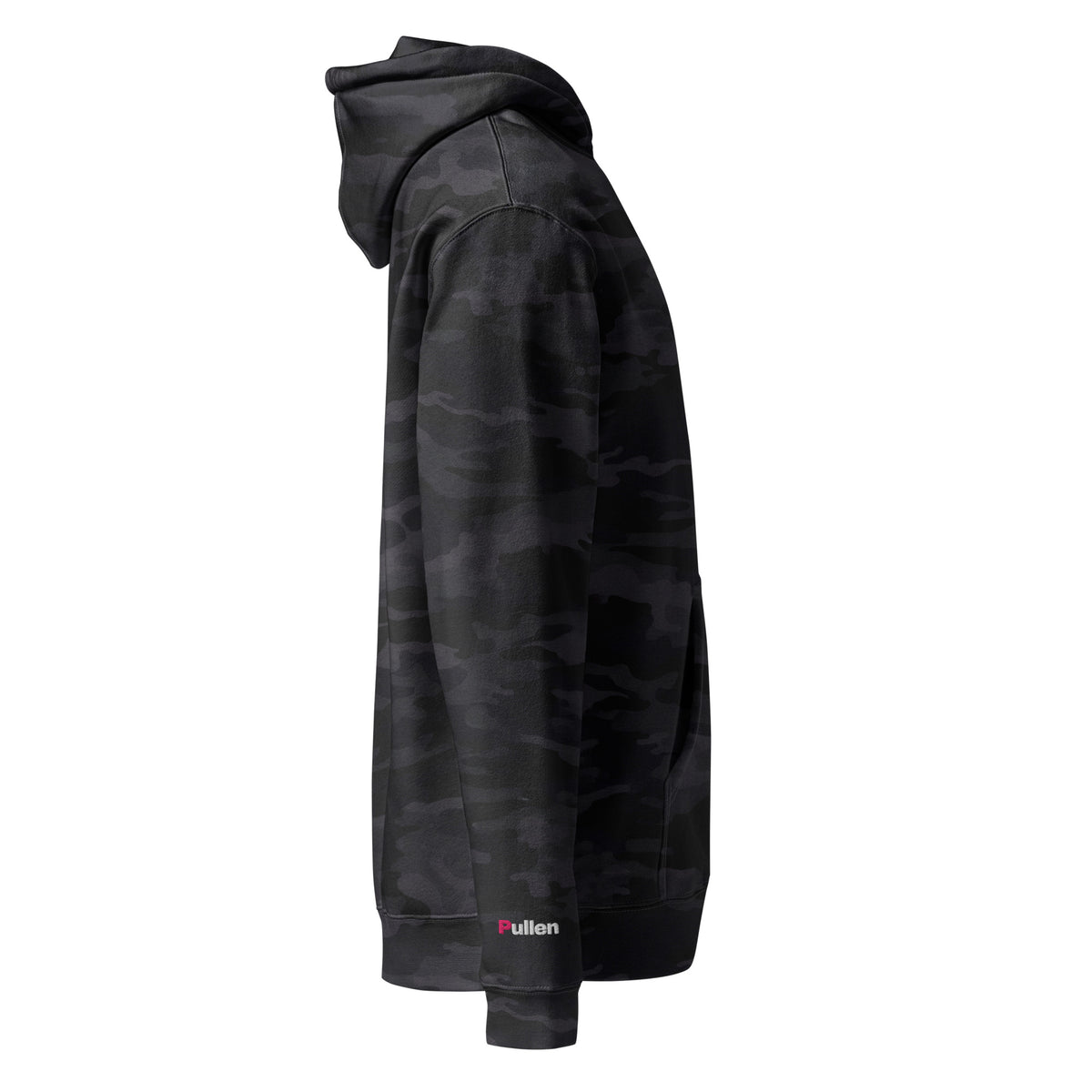 Simple Camo Hoodie in black camo, right side view