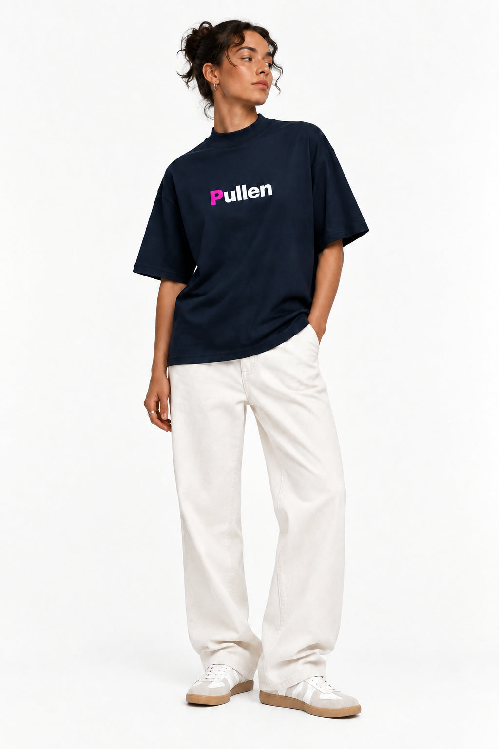 Oversized Organic Tee in French navy, front view