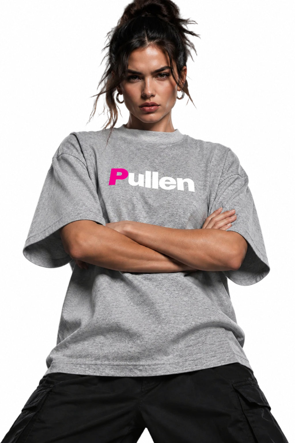 Oversized Organic Tee in heather grey, front view