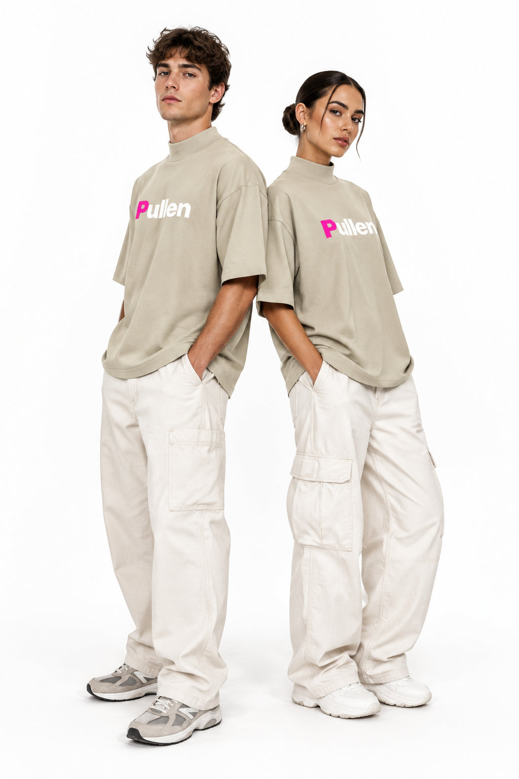Oversized Organic Tee in stone, front view