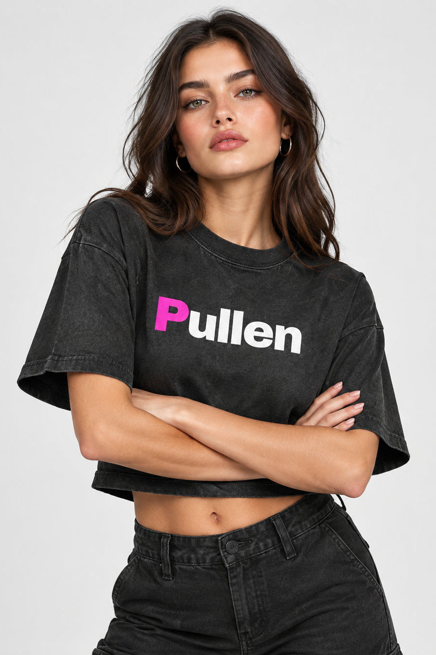 Women's Cropped Tee in washed black, front view