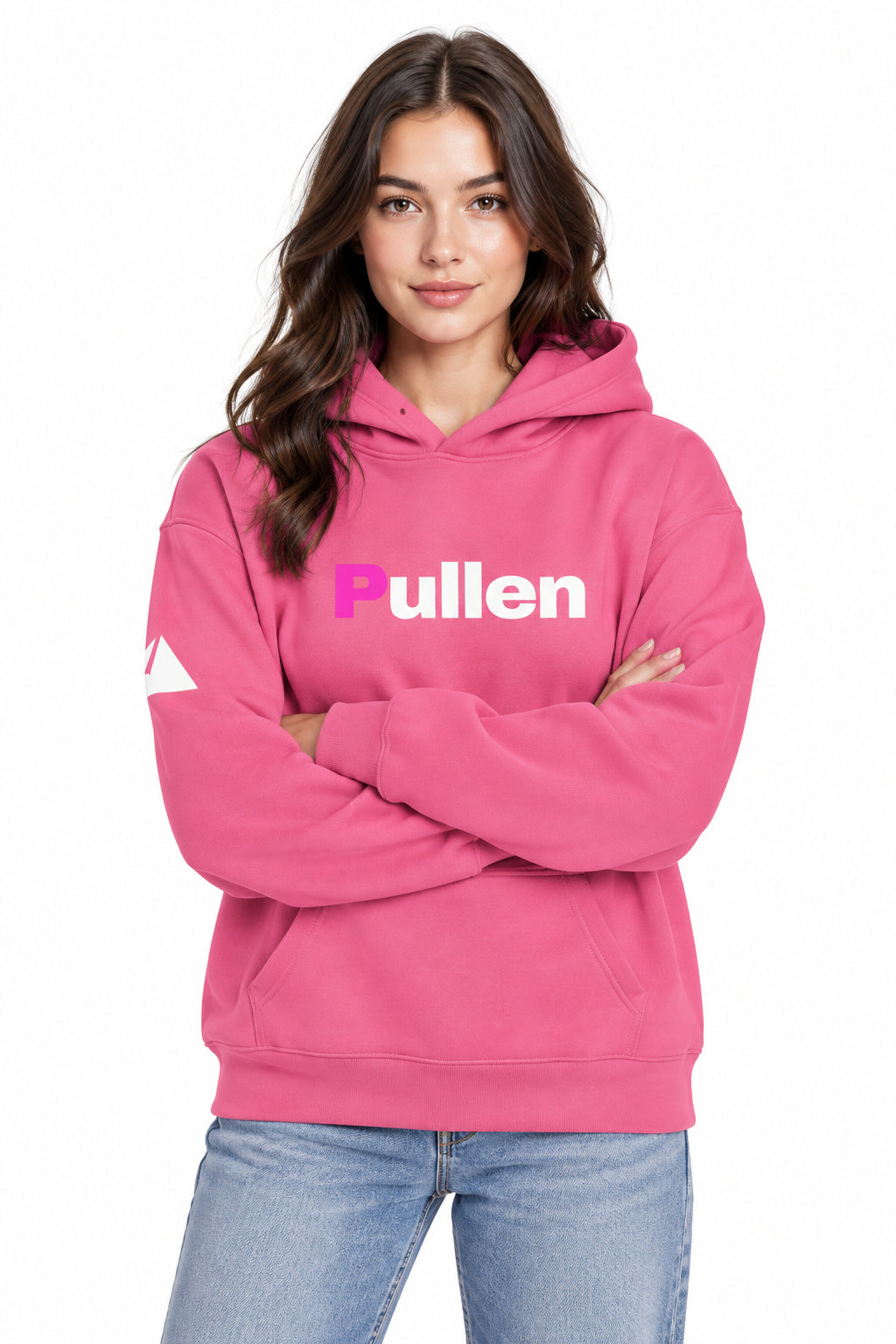 Women's Relaxed Hoodie in charity pink, front view